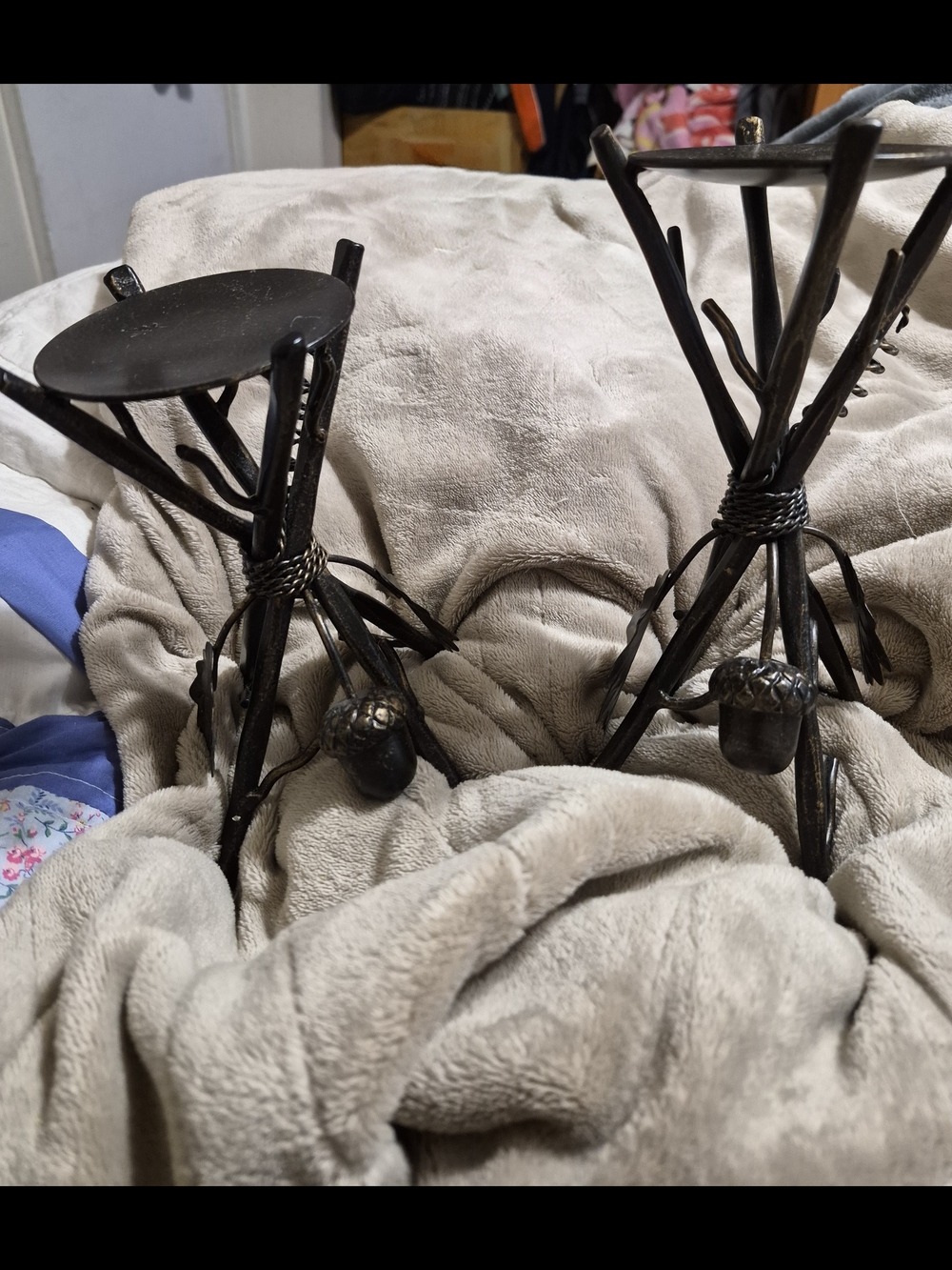 Rustic Iron Twig Candle Holders - Dark Brown/Black